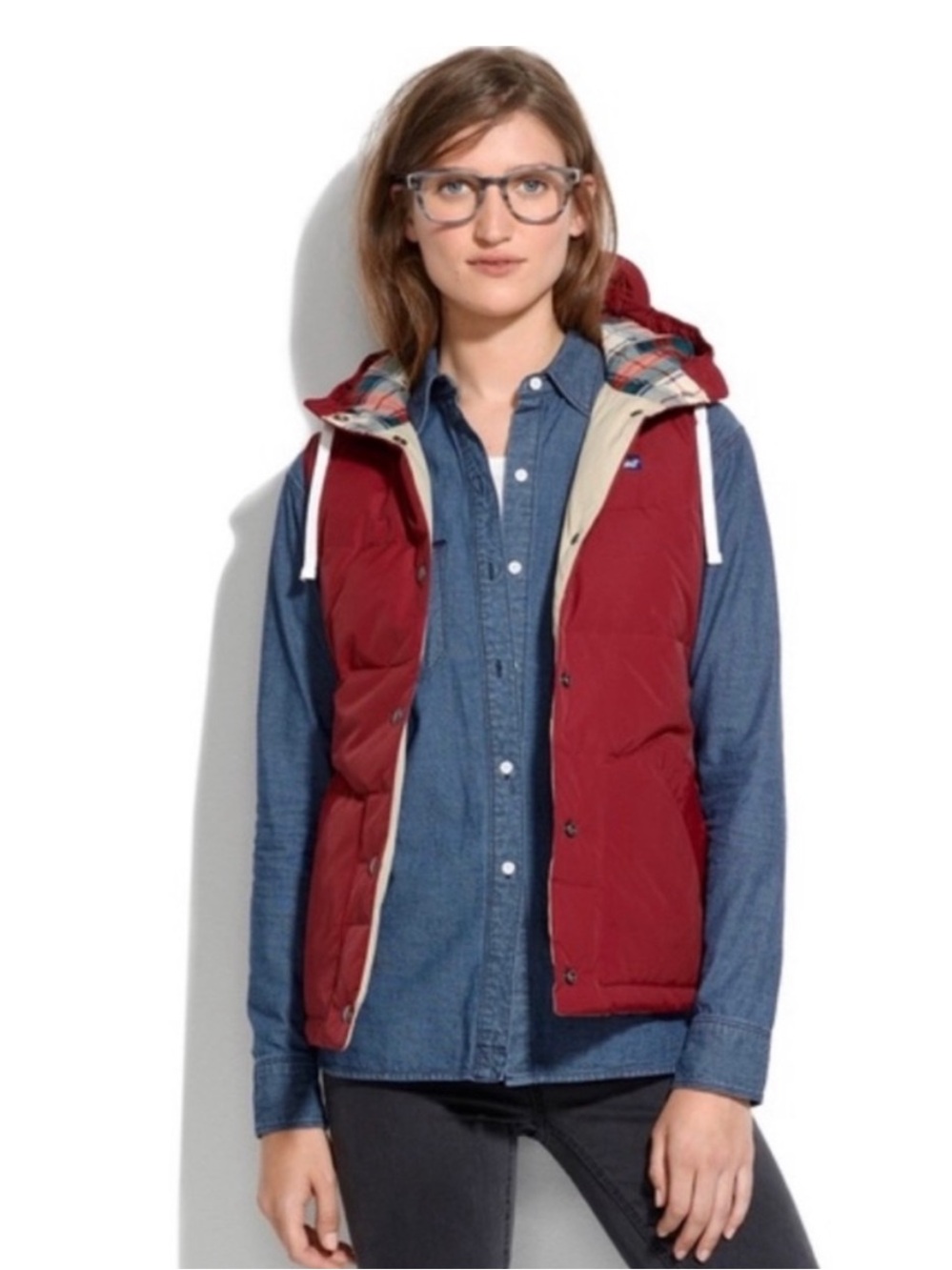 Penfield x Madewell Women's Lucedale Down Puffer Hooded Vest Red